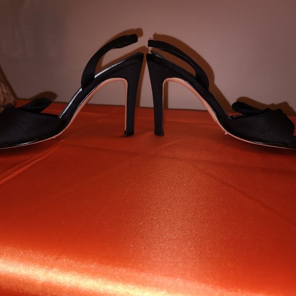 Sam & Libby Black Satin Bow Open Toe Slingbacks - Picture 8 of 11